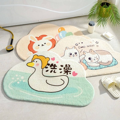 Lovely cartoon bathroom rug floor waterproof bath rug anti-bateria microfiber shower mat